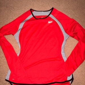Nike Women's Vibrant Red and Gray Long Sleeve Tee